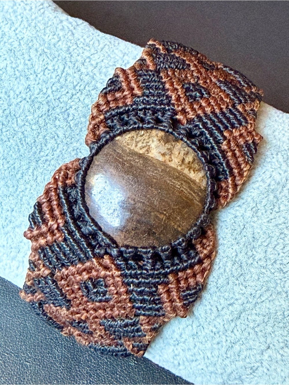 Handmade Brown & Black Macrame Bracelet with Stone Center
